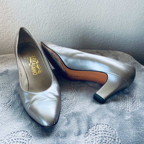 silver kitten heel shoes